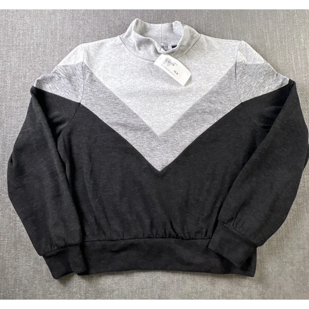 Evereve Marion Colorblock‎ Sweatshirt Women's S Grey Black Chevron Mock Neck NEW
